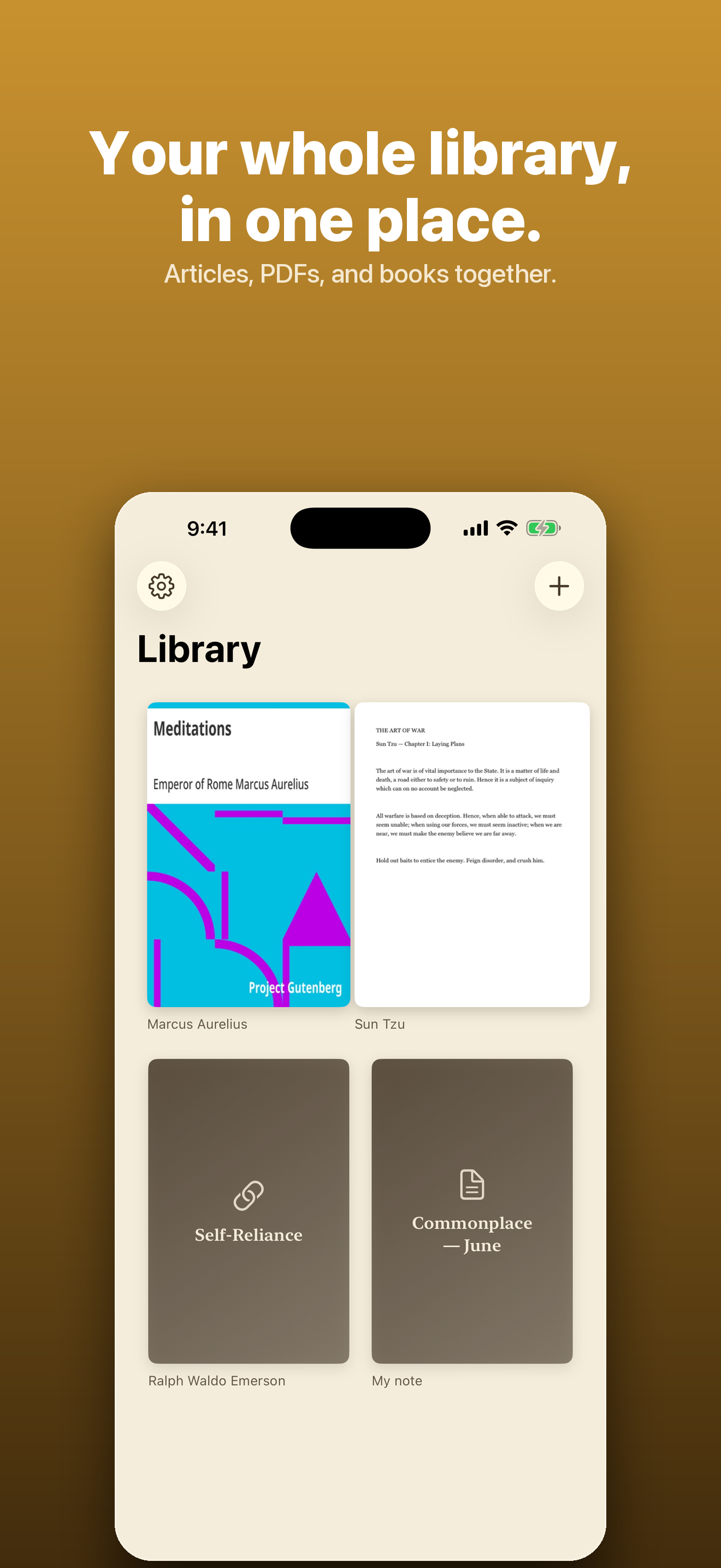 Gloss — a calm library of books, PDFs, articles, and notes